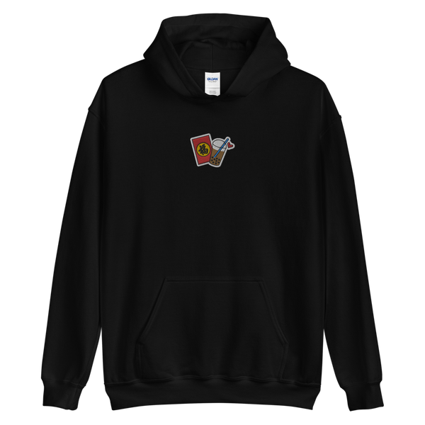 Black S Embroidered Lunar New Year Boba Hoodie