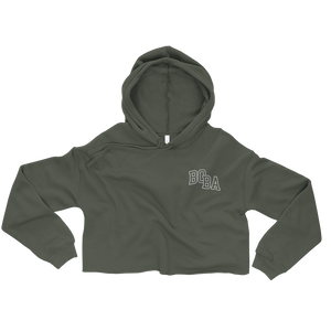 Military Green S Embroidered College Letters Crop Hoodie