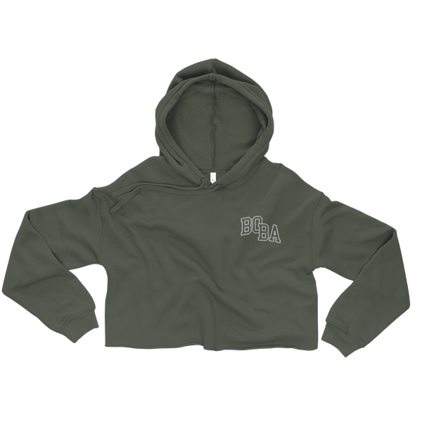 Military Green S Embroidered College Letters Crop Hoodie