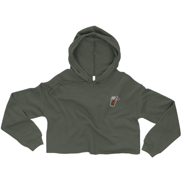 Military Green S Embroidered Icon Crop Hoodie