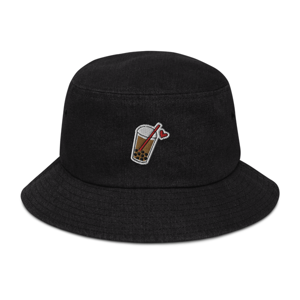 Black Denim Embroidered Icon Denim Bucket Hat