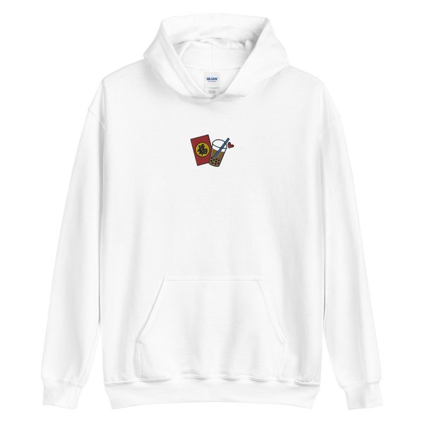 White S Embroidered Lunar New Year Boba Hoodie