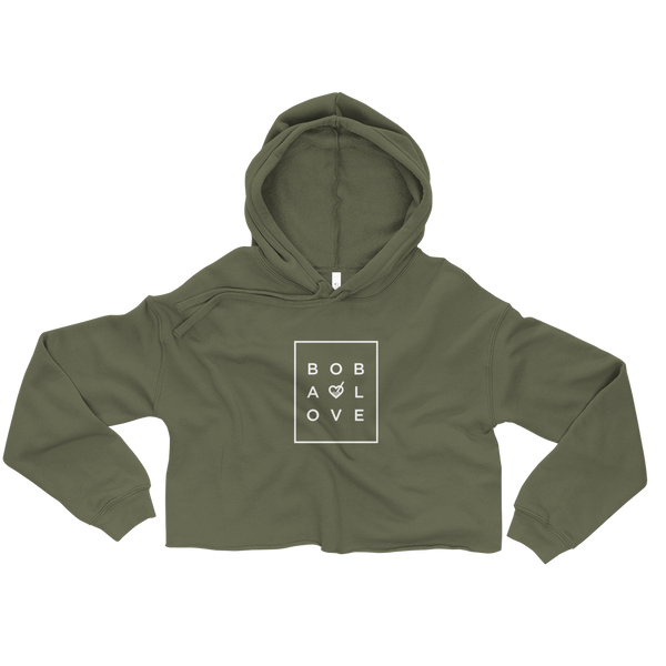 Military Green S Letter Grid Crop Hoodie